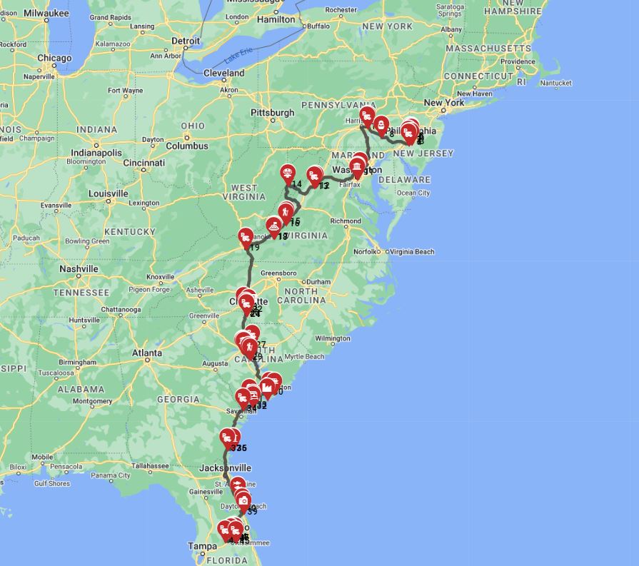 Philadelphia to Orlando RV trip planner
